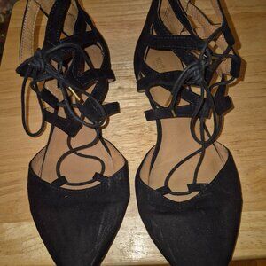 Mossimo Faux Suede Lace Front Zip Back Pointed Toe Flat Shoe Size 8.5